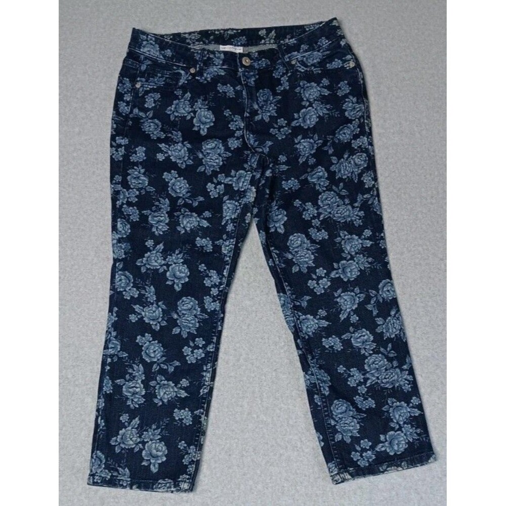 VTG 90s Liz Claiborne Cropped Demin Jeans 10P Floral Rose AOP Grandmacore Boho